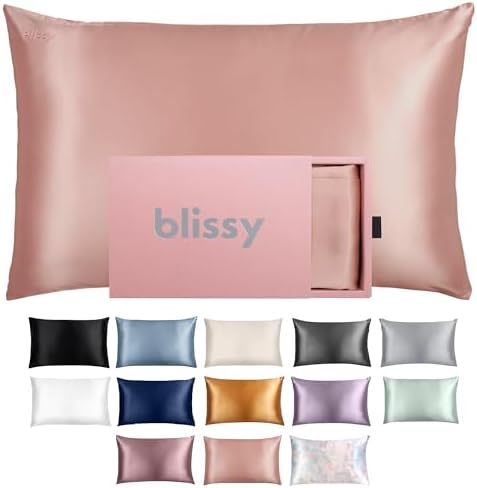 Blissy Silk Pillowcase - 100% Pure Mulberry Silk - 22 Momme 6A High-Grade Fibers - Silk Pillow Cover for Hair & Skin - Regular, Queen & King with Hidden Zipper (Queen, Rose Gold)