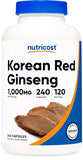 Nutricost Korean Ginseng 1000mg Serving, 240 Capsules - 1000mg Potent Serving Size, 500mg Per Capsule - Korean Red Ginseng - Gluten Free & Non-GMO
