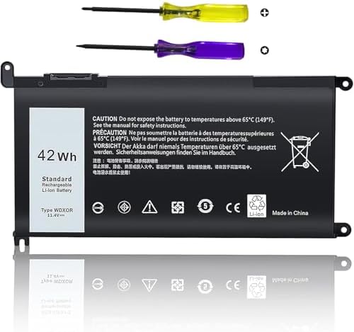 New Replacement WDX0R Laptop Battery for Dell Inspiron 15 5000 5567 5570 5565 5568 5578 7000 7560 7570 7573 7569 7579 13 5368 5378 7378 17 5765 5767 5770 Series Notebook Battery Fits 3CRH3 T2JX4 FC92N