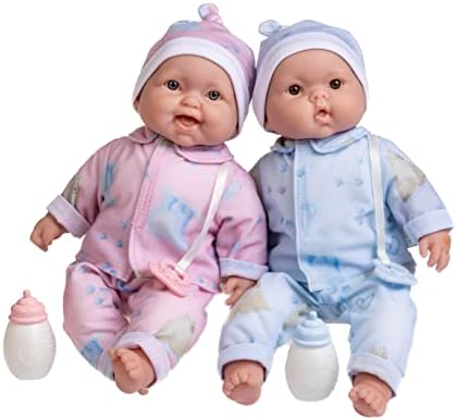 JC Toys Twins 13" Realistic Soft Body Baby Dolls Berenguer Boutique | Twins Gift Set with Removable Outfits and Accessories | Pink and Blue | Caucasian | Ages 2+