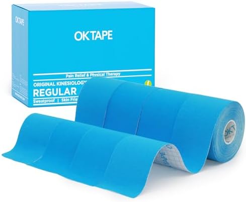 OK TAPE Regular Kinesiology Tape (4 Pack), Original Cotton Athletic Tape for Support Muscle Joint Knee, Sports Waterproof Tape Uncut Strips Latex Free, Hypoallergenic, Pain Relief, 2in×16.4ft - Blue
