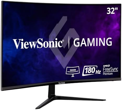 ViewSonic VX3218-PC-MHD 32 Inch Curved 1080p 1ms 180Hz Gaming Monitor with FreeSync Premium, Eye Care, HDMI and Display Port