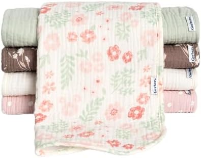 Gerber Baby Unisex Muslin Burp Cloths 5-Pack, Multi Pink Floral, Large Size 20" x 10"