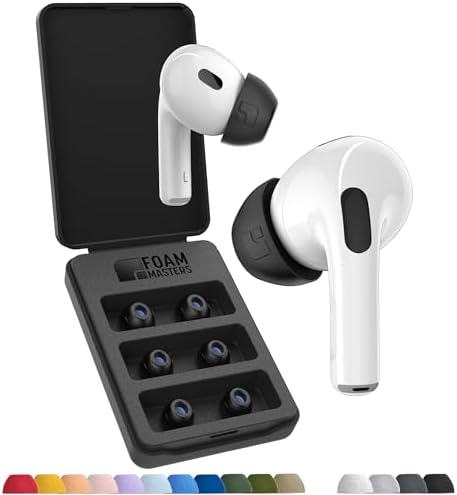Foam Masters Ultra-Premium Memory Foam Ear Tips for AirPods Pro 1st & 2nd Gen | 3 Pairs | Black Magic Ver 6.0 | Secure | Comfort | Better Noise Cancel | Replacement Buds – Black, Assorted S/M/L