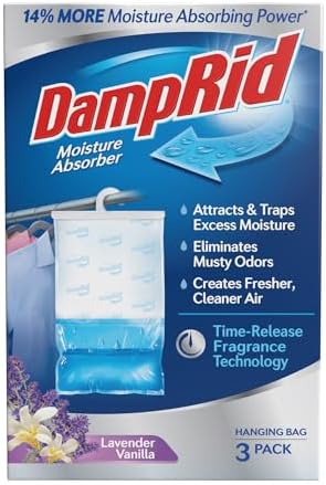 DampRid Lavender Vanilla Hanging Moisture Absorber, 16 oz., 3 Pack - Eliminates Musty Odors for Fresher, Cleaner Air, Ideal for Closet, 14% More Moisture Absorbing Power*