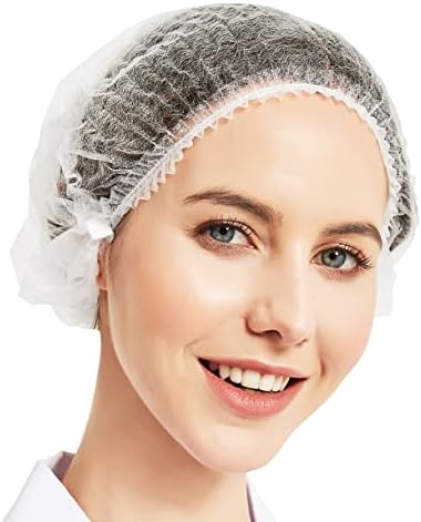 ProtectX 100-Pack White Disposable Hair Nets, Elastic Head Cover, Bouffant Caps, Sanitation Head Cover for Food Service, Spa Men & Women - 21 inch