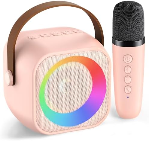 Mini Karaoke Machine for Kids Adults, Portable Bluetooth Speaker with Wireless Microphone, for Girls 4,5,6,7,8,9,10,12 Year Old Karaoke Toys Birthday Gifts Home Party (Pinkcolor 1 Mic)