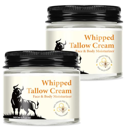 2PCS Beef Tallow and Honey Cream for Skin, Moisturizer Cream, Whipped Tallow Cream for Smooth Nourishing Face & Body, Natural Beef Tallow Balm for Skin Care, Beef Tallow, Butter and Honey Balm