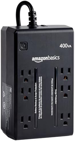 Amazon Basics UPS Battery Backup & Surge Protector 400VA/255W, 6 Outlets, Standby Uninterruptible Power Supply, for Power Outage Protection, Compact, Black