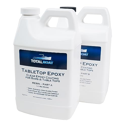 TotalBoat Table Top Epoxy Resin Kit - 1 Gallon Crystal Clear Epoxy with High Gloss & Self-Leveling Finish - Easy 1:1 Ratio for Bar and Table Coating, Woodworking, and Resin Art Casting