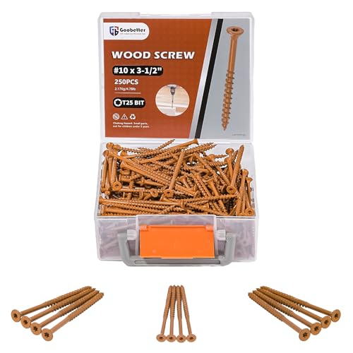 Deck Screws 3-1/2 Inch, Wood Screws #10 x 3-1/2", Torx Screws Construction Fence Screws, 250 Pcs Deckmate Exterior Screws for Wood, Rust Resistant, T25 Star Bits Included, Brown