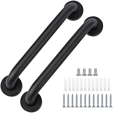 2 Pack Bathroom Grab Bar, supregear 24 Inch Length Black Shower Safety Grab Bar, 1 Inch Diameter 201 Stainless Steel Anti-Slip Handle for Senior, Elderly, Handicap