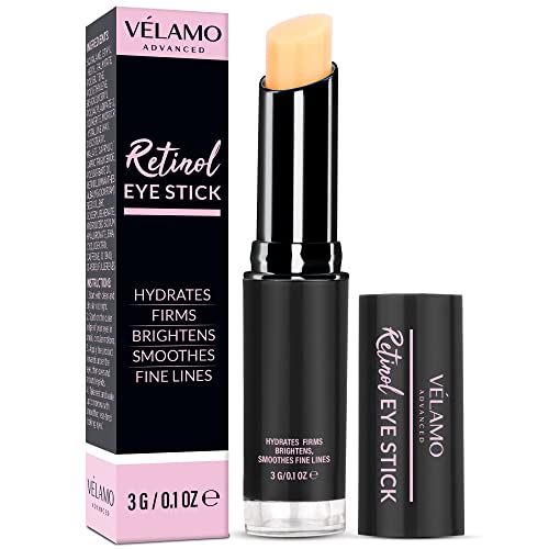 VELAMO ADVANCED Retinol Eye Stick: Retinol Eye Cream for Dark Circles and Puffiness with 1% Bakuchiol and Caffeine - Visibly Reduces Fine Lines Wrinkles Under Eye Bags with Upgraded Formula 0.1 OZ/3g