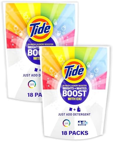Tide Brights & Whites Odor Rescue, In Wash Odor Eliminator with Oxi, Scent Booster, Removes Odors in a Single Wash, 18 Count (Pack of 2)