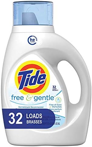 Tide Free and Gentle HE Liquid Laundry Detergent, Unscented and Hypoallergenic for Sensitive Skin, 32 Loads (Packaging May Vary)