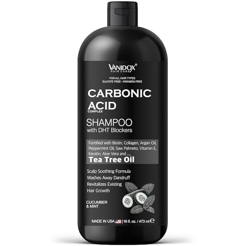 Carbonic Acid Shampoo for Men and Women with DHT Blockers - Made in USA - Stimulates Hair Growth, Scalp Exfoliator, Sulfate Free Shampoo with Biotin and Tea Tree Oil (16 Fl Oz)