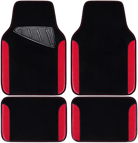 CAR PASS Waterproof Car Floor Mat, Universal Fit Car Mats with Driver Heel Pad, Leather Car Carpet, Anti-Slip Nibbed Backing Floor Mats for SUV, Vans,Sedan,Truck, Automotive Set for Women (Black Red)