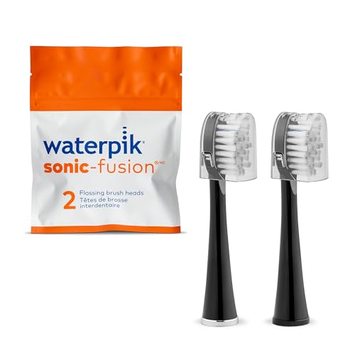Waterpik Genuine Full Size Replacement Brush Heads With Covers for Sonic-Fusion Flossing Toothbrush SFFB-2EB, 2 Count Black