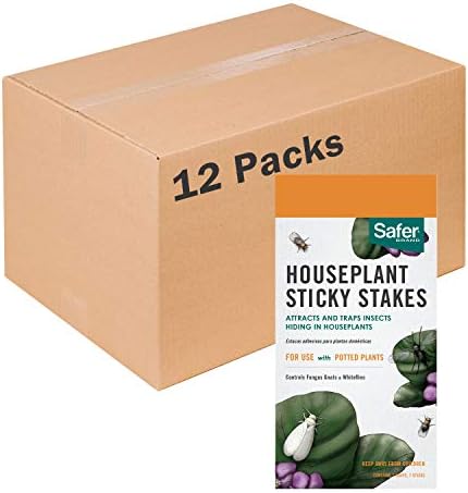 Safer Brand 5026 Houseplant Sticky Stake Insect Traps for Indoor Plants - Controls Fungus Gnats, Whiteflies, Midges, Thrips, Fruit Flies, and Black Flies - 12 Pack, 84 Traps