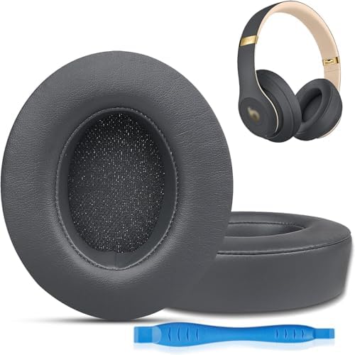 GVOEARS Replacement Ear Pads for Beats Studio 3, Ear Cushions for Beats Studio 2&Studio 3 Wired & Wireless Not Fit Beats Solo On-Ear Headphone with Stronger 3M Adhesive Tape Thicker Memory Foam(Grey)