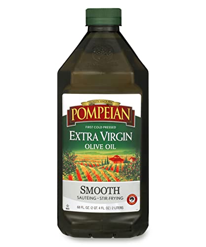 Pompeian Smooth Extra Virgin Olive Oil, First Cold Pressed, Mild and Delicate Flavor, Perfect for Sauteing & Stir-Frying, Naturally Gluten Free, Non-Allergenic, Non-GMO, 68 Fl Oz, Single Bottle