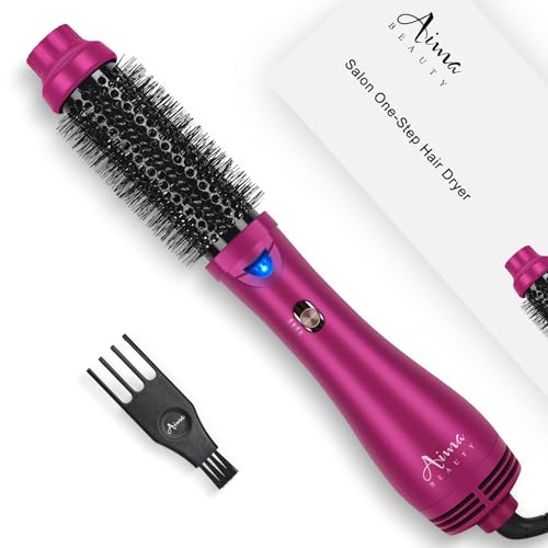 Aima Beauty One Step Hair Dryer & Volumizing Hot Air Brush, Ceramic Straightener Brush, Curler & Hot Comb 4 in 1 Salon Ionic Hair Brush, Rose Pink