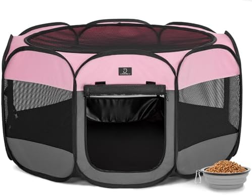 A4Pet Dog Playpen, Pet Playpen Indoor/Outdoor - Portable, Foldable Design - Ideal for Puppies, Kittens, and Small Animals - Removable Zipper & Collapsible Travel Bowl