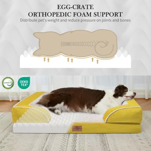 Orthopedic Dog Beds, Jumbo Dog Bed for Extra Large Dogs, Waterproof Dog Bed, PV Washable Dog Sofa Bed with Removable Cover & Non-Slip Bottom(Jumbo,Spicy Mustard)
