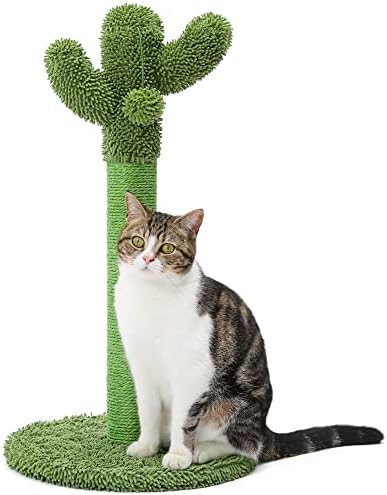 Made4Pets Cat Scratching Post, 25.6" Cactus Cat Scratcher Kitten Scratch Post with Sisal Rope for Indoor Cats Claw Scratcher, Vertical Green Cat Tree with Dangling Ball for Kitties Medium