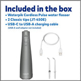 Waterpik Cordless Pulse Rechargeable Portable Water Flosser for Teeth, Gums, Braces Care and Travel with 2 Flossing Tips, Waterproof, ADA Accepted, WF-20 Gray, WF-20CD017