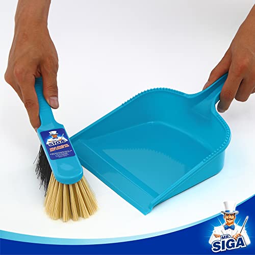 MR. SIGA Dustpan and Brush Set, Pack of 2 Set, Blue & Grey