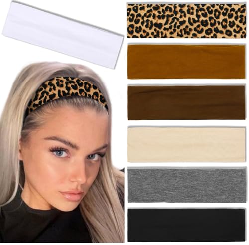 Tobeffect Headbands for Women Non Slip Trendy Womens Headbands 7PCS Elastic Hair Bands for Women's Hair Workout Sweat Head Bands Soft Thick Cotton Cloth Headband for Yoga Running Sport