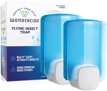 Wondercide - Flying Insect and Fly Trap - Indoor Bug Catcher for Fruit and House Flies, Gnats, Moths, and Mosquitoes - Starter Kit for Home and Kitchen - 1 Plug-in Light and 1 Cartridge