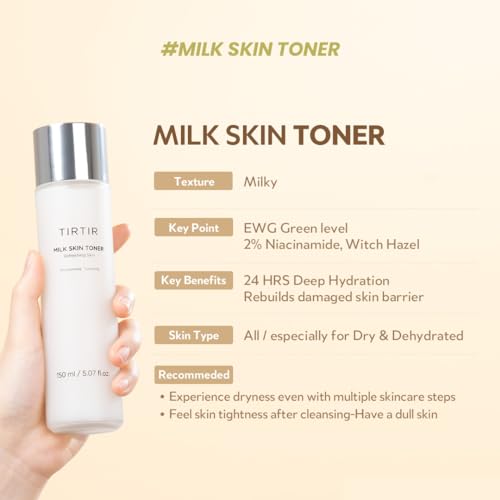 TIRTIR Milk Skin Toner | Instant Hydration with 4% Niacinamide, Pore-Tightening, Vegan Toner for Acne-Prone, Sensitive & Oily Skin, Fungal Acne Safe, Panthenol, Allantoin, Vitamin B