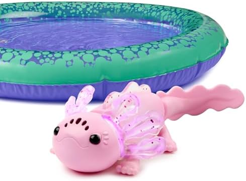 Fingerlings Interactive Baby Axolotl with Inflatable Pool, Alix, Swims and Lights Up in Water, Rainbow Lights Tell Your Mood (Ages 5+)