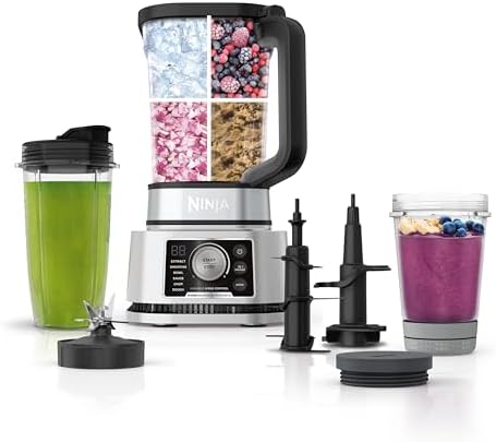 Ninja Blender For Kitchen | Food Processor Combo System | Smoothie Maker & Nutrient Extractor | 6 Functions for Bowls, Spreads, Dough, Shakes | 72-oz. Pitcher & To-Go Cups | Silver | SS351