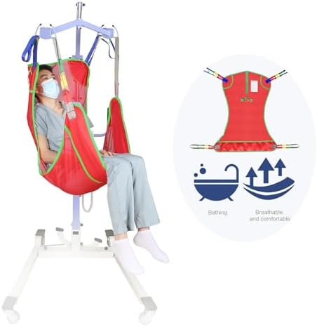 Universal Full Body Patient Lift Sling for Daily Living Aids, Mesh Fabric Patient Sling Transfer and Bathing aids, 500lb Weight Capacity (Large-Red)