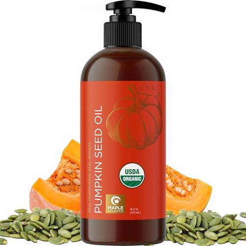 Pumpkin Seed Oil Organic Certified - 100% Pure Organic Pumpkin Seed Oil for Hair Growth and Anti Aging Face Oil - Organic Hair Oil for Dry Hair and Growth - Virgin Cold Pressed & Unrefined (16oz)