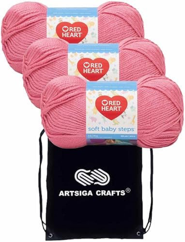 Red Heart Soft Baby Steps Strawberry E746-9702 (3-Skeins - Same Dye Lot) Worsted Medium #4 Acrylic Yarn for Crocheting and Knitting with Project Bag