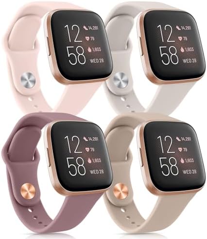 4 Pack Silicone Bands Compatible with Fitbit Versa 2 / Versa/Versa Lite/Versa SE, Classic Soft Straps Replacement Sport Wristbands for Women Men