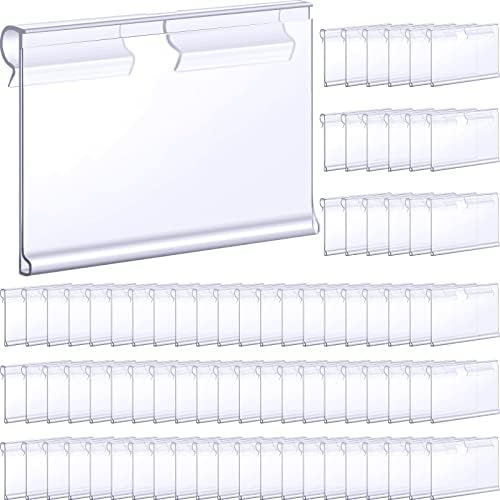 Tatuo 200 Pcs Plastic Wire Shelf Label Holders Clear Reusable Price Tags Display Shelf for Pantry Retail Merchandise Supermarket Bins Clip on Price Labels Signs for Card Shop Market Basket