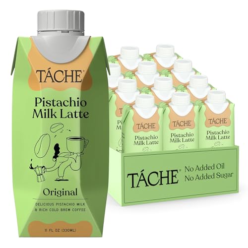 Táche Pistachio Coffee - Drink On-The-Go, Cold Brew Coffee & Pistachio Milk, Smooth & Lightly Sweet, Made from Arabica Beans, Plant-Based & Gluten Free (11oz, 12-Pack)