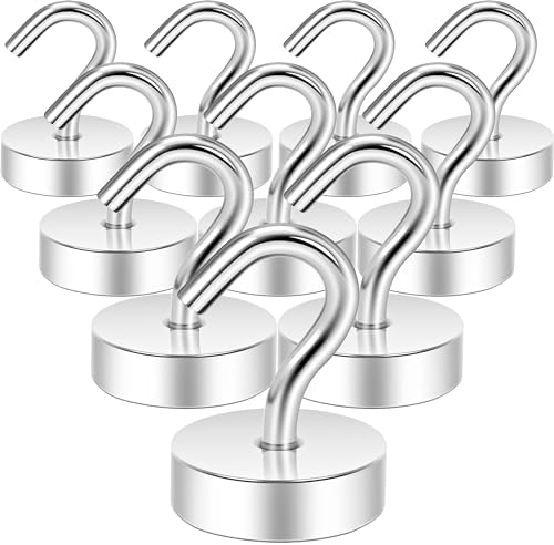 Neosmuk Magnetic Hooks, Cruise Ship Essentials, 40lb+ Heavy Duty Magnetic Hooks for Cruise Cabins, Refrigerator, Grill, Hanging, and Travel | Extra Strong Must-Haves Magnet Hook,Silver,Pack of 10