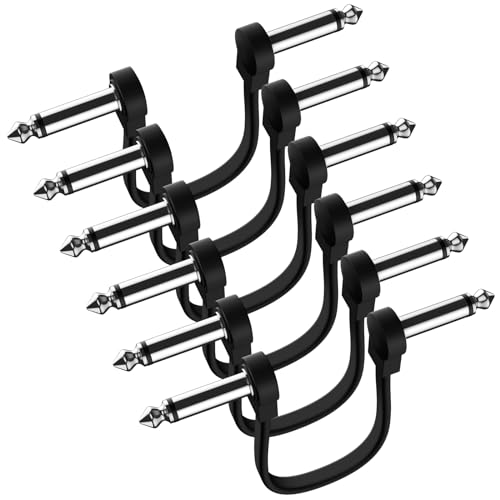 Professional 6 Pack 12 Inch Guitar Patch Cables, Noise Free and Long-Lasting Guitar Pedal Cable, Low Profile Save More Space Pedal Board Cables, Right Angle Flat Patch Cable, Black