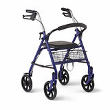 Medline Steel Rollator with 8 Inch Wheels, Folding Rolling Walker, Adjustable Arms, Supports 300 lbs, Blue