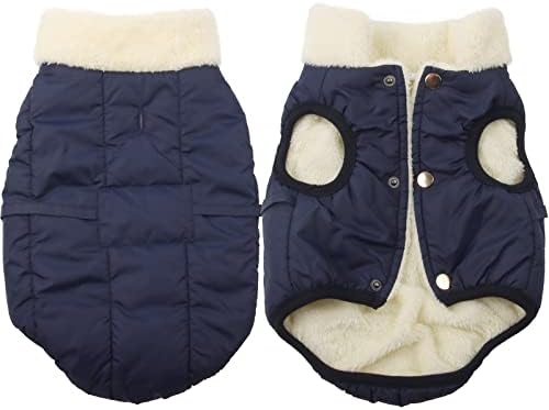 Fleece Lined Warm Dog Jacket for Puppy Winter Cold Weather,Soft Windproof Small Dog Coat,Blue XS
