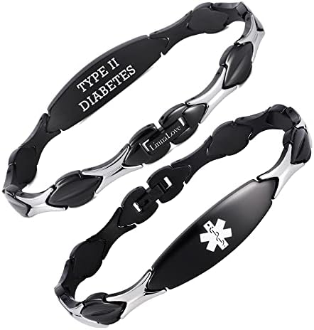 LinnaLove 7 1/2 inch Medical Alert Bracelets for women Stainless Steel Fashion Medical Bracelets Personalized Engraving