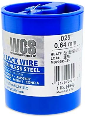 Lock Wire, T302/304 Stainless, NASM20995, MS20995C, ASTM A580 Cond A, AMS5697, .025 in (0.63 mm), 1 lb (0.45 kg) Dispenser Can, approx. 595 ft (181 m)