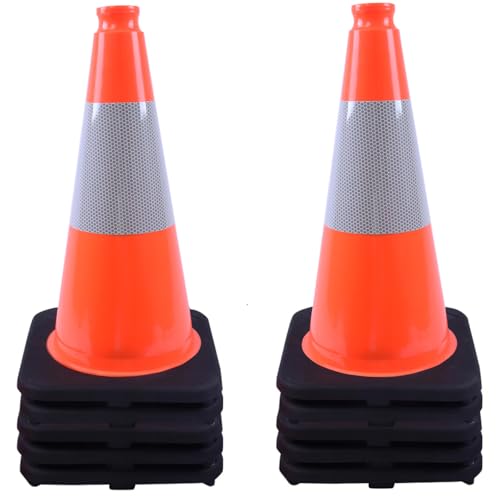 (8 Cones) BESEA 18" inch Traffic Cones Traffic Safety Cones Black Base Construction Road Parking Cone with 6" Highly Reflective Collar(8 Pack)