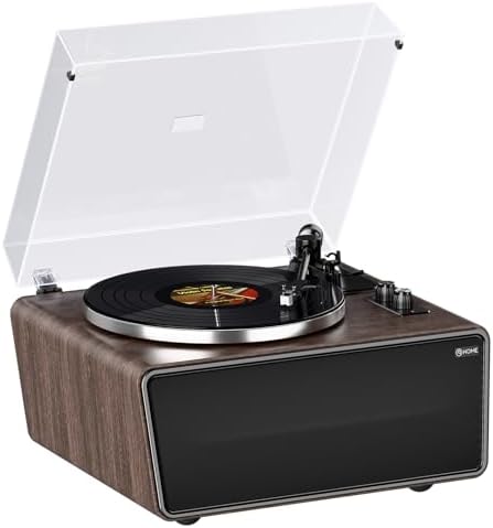 All in One Vinyl Record Player, Bluetooth Turntable with Built in 4 Stereo Speakers Phono Preamp, High Fidelity Turntables for Vinyl Records with Magnetic Cartridge AT-3600L MM, Belt Drive 2-Speed